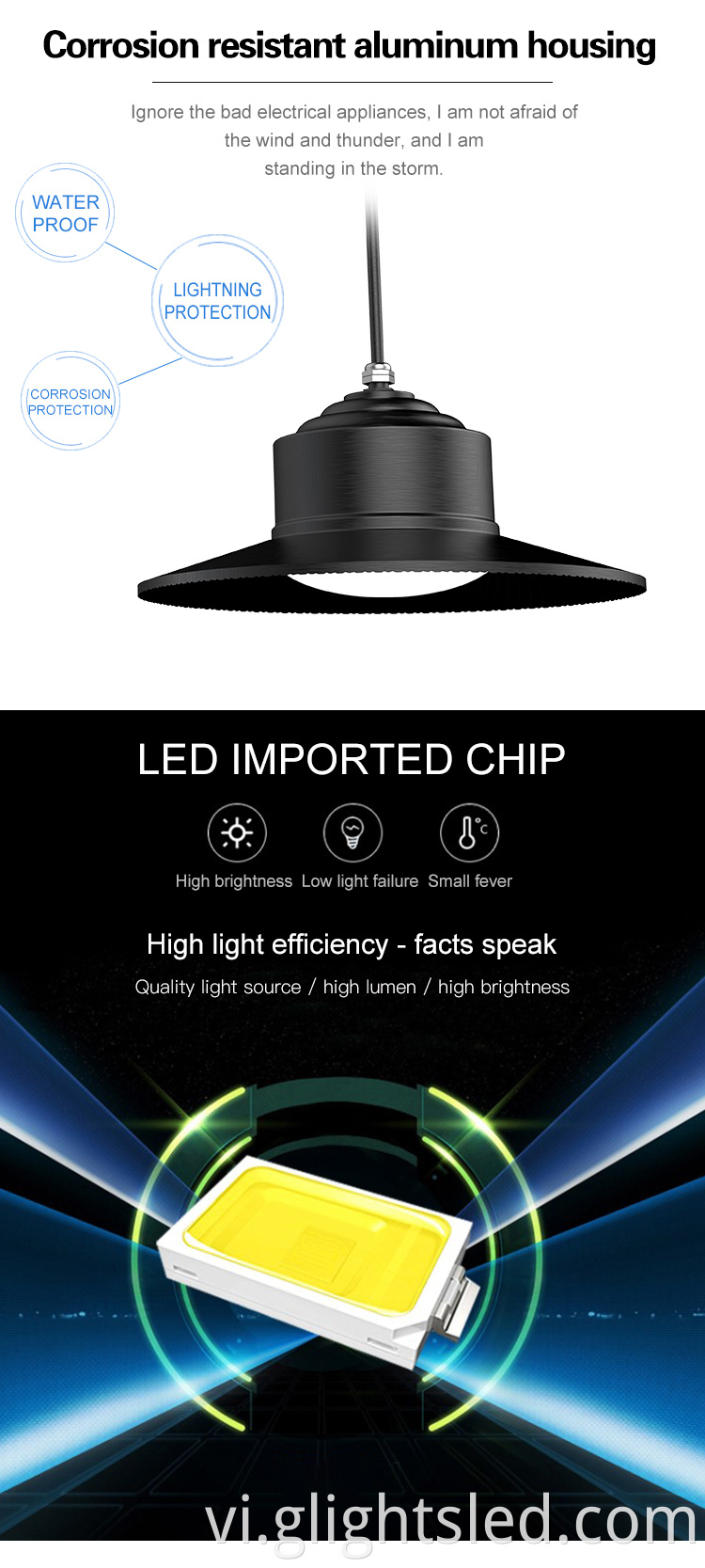 Nhà máy Chiếu sáng công nghiệp Đèn xưởng chống thấm Ip65 50w Đèn năng lượng mặt trời Led High Bay